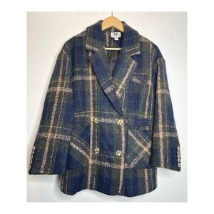 Vicky and‎ Lucas Plaid Double Breasted Peacoat Blue Green